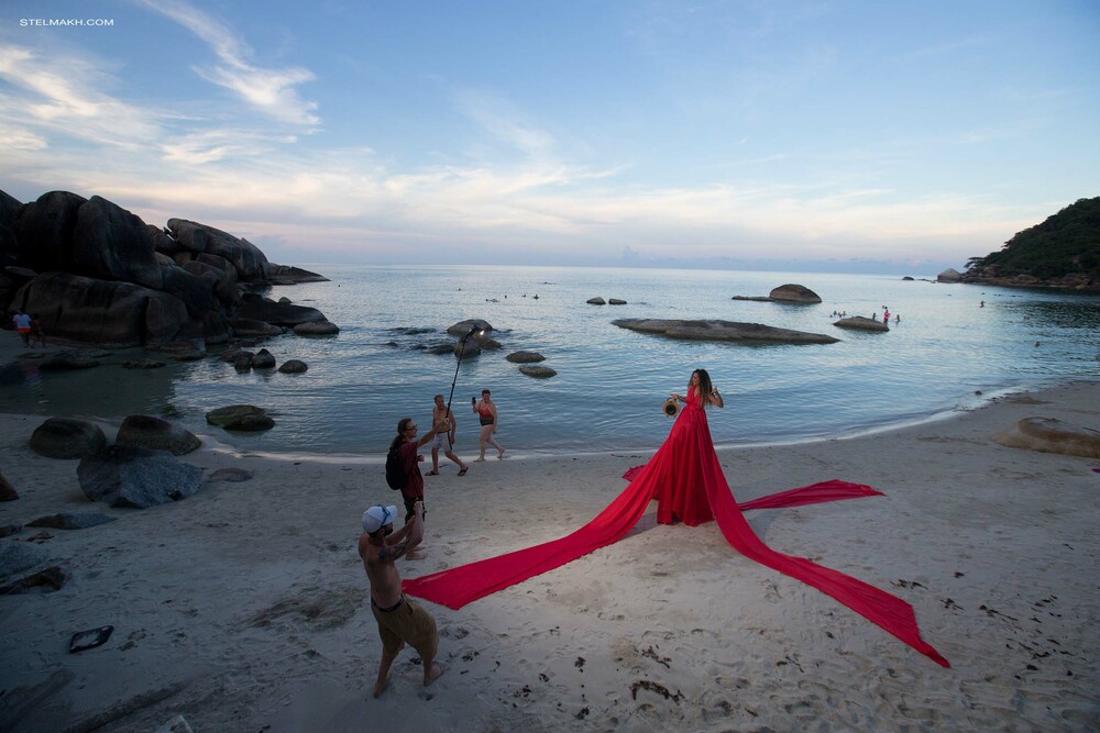 Lady in Red on Silver Beach Lady in Red on Silver Beach