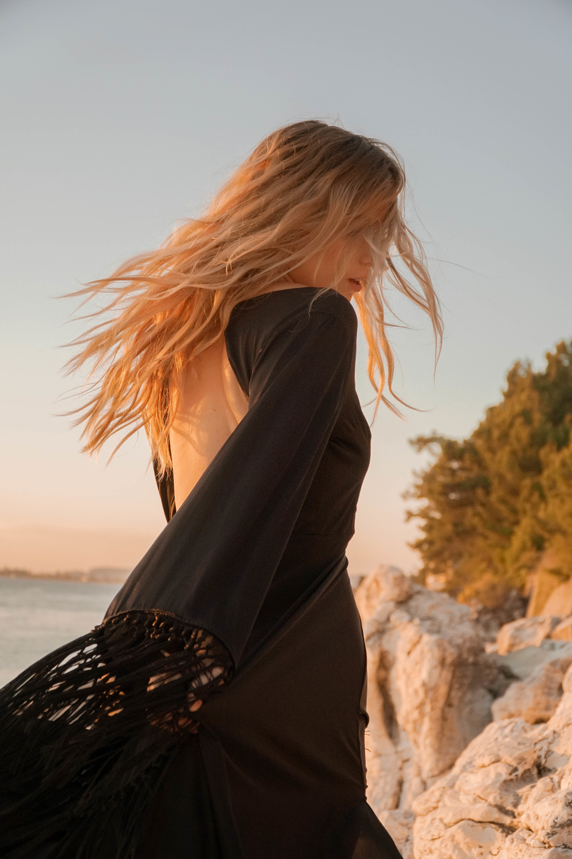 boho wedding dress, black wedding dress, wedding dress fringes
