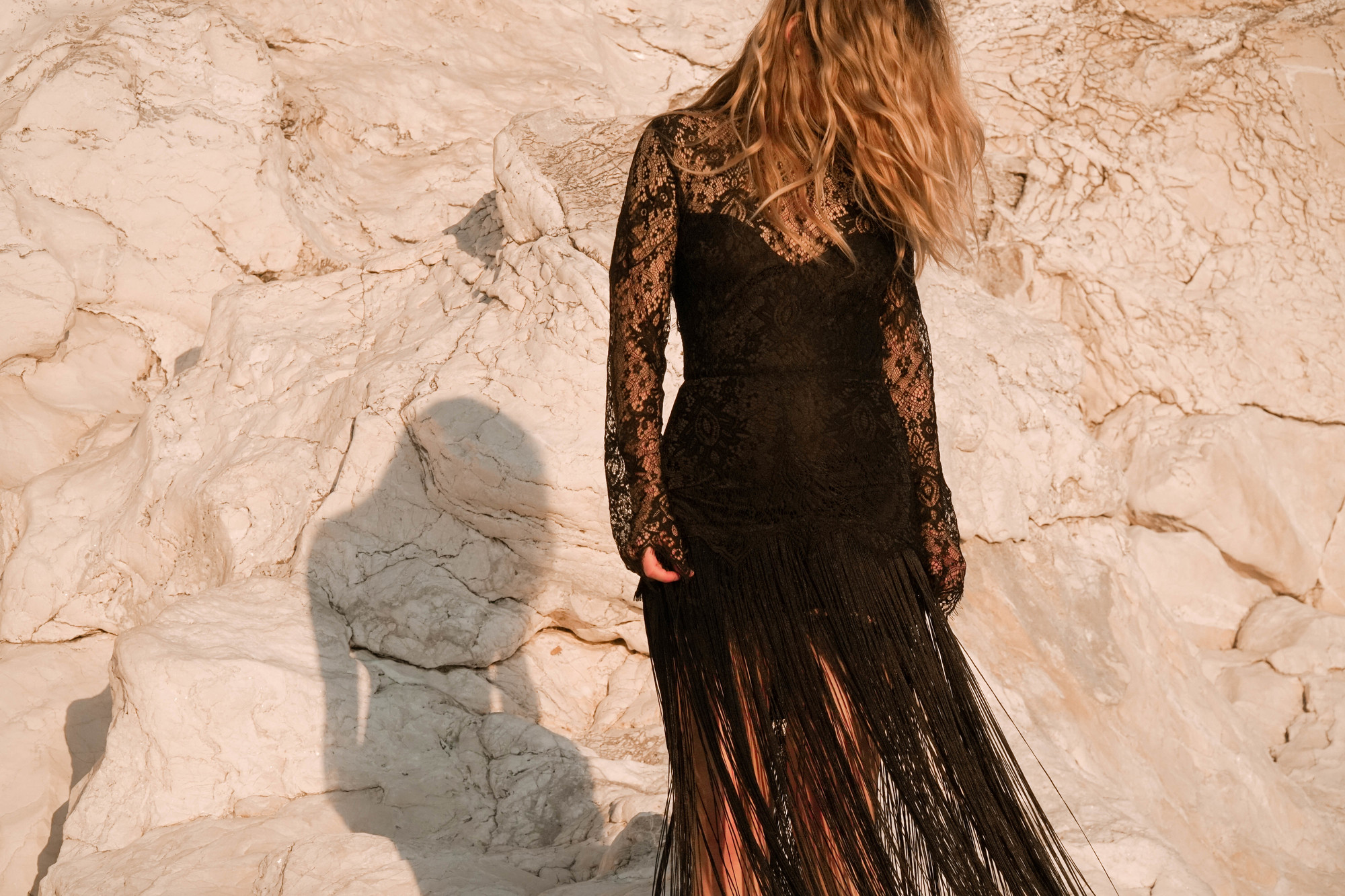 boho wedding dress, black wedding dress, wedding dress fringes