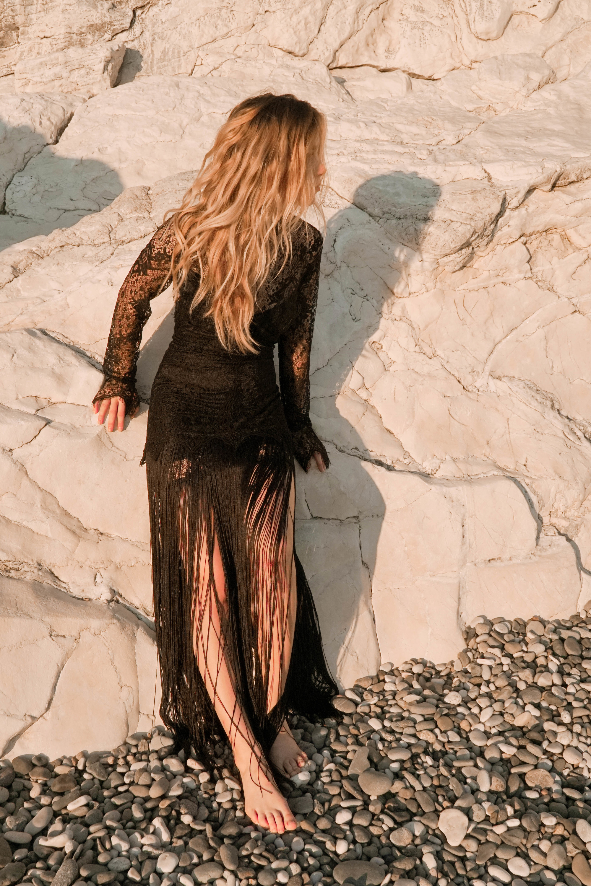 boho wedding dress, black wedding dress, wedding dress fringes