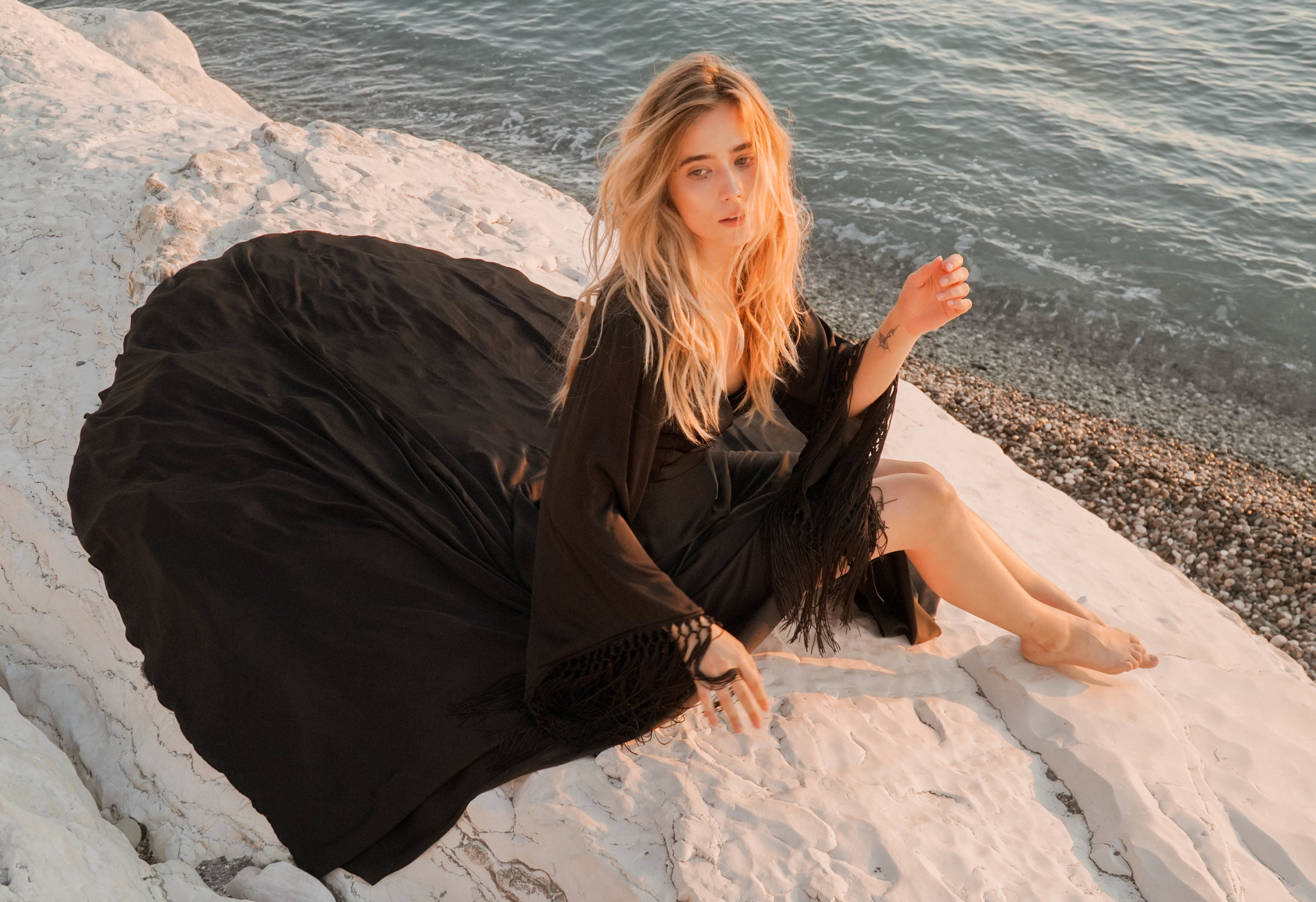 boho wedding dress, black wedding dress, wedding dress fringes
